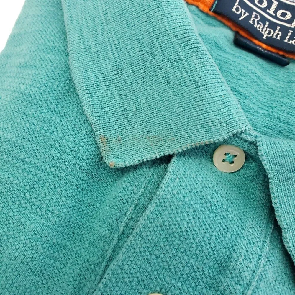 Ralph Lauren POLO Shirt Mens Medium Teal Multicolor Striped Casual Preppy Travel